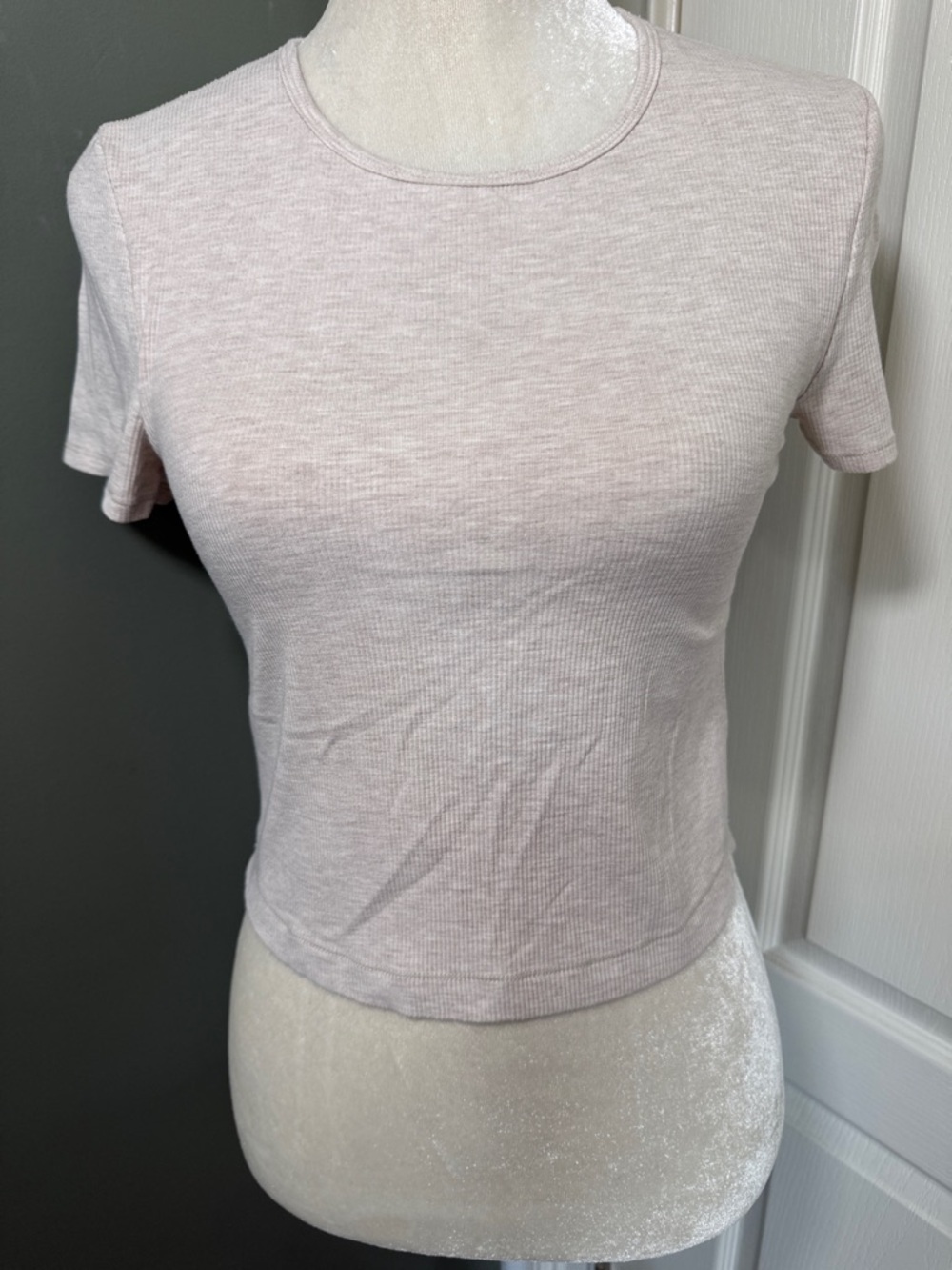 Yogalicious Ribbed Crop Tee Medium cream Short Sleeve Shelf bra Fitted Top